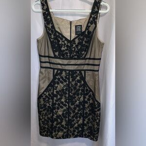 Jax Lined Mini Dress Black Lace Over Beige Fabric Sheath Party Size 8